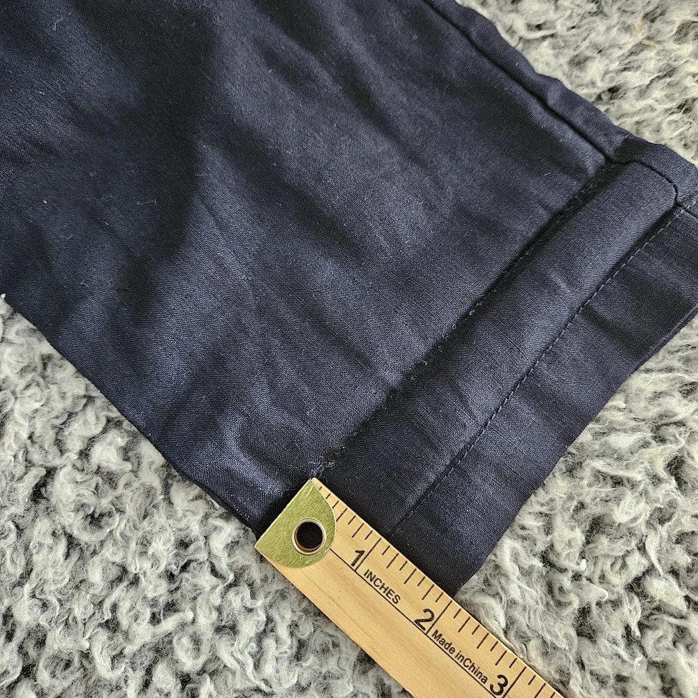 Zara Navy Blue Linen Roll-Up Cargo Pants XS Cropped High Rise Tie Belt Women's